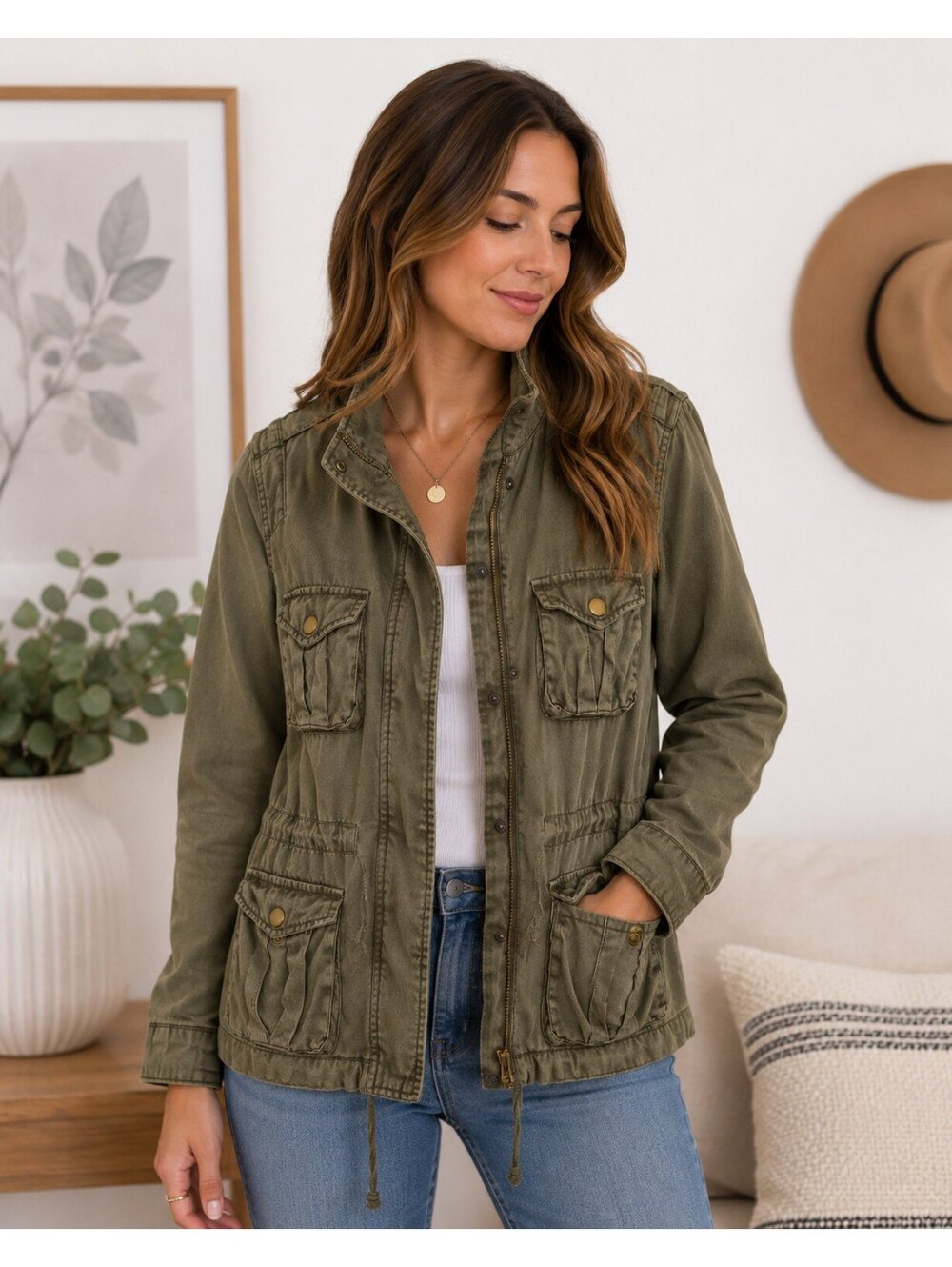 Maison Jules Women's Utility Anorak Jacket – Olive Green – Size Large